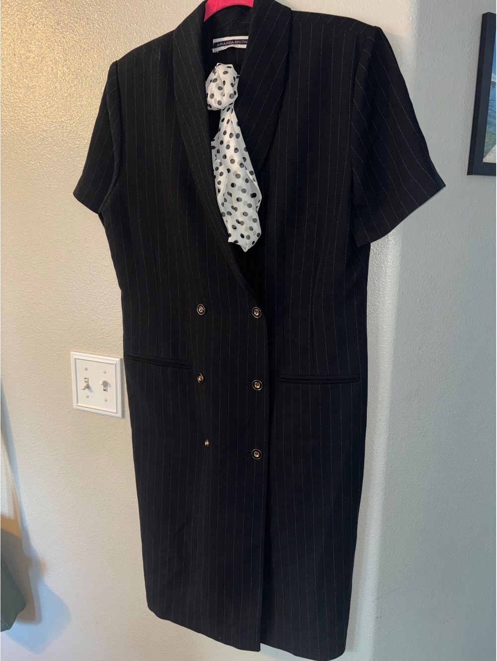 Vintage Amanda Smith Dresses Pinstripe Blazer Dress Double Breasted Black 14